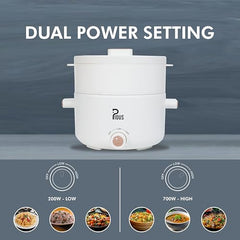 PIOUS Multipurpose Small Electric Kettle with Ceramic Coating 2L | Mini Multi Cooker Kettle For Boil, Steam, Fry, Saute | Electric Cooking Pot For Hostel | Diwali Gift | Dual Power 200W & 700W (White)
