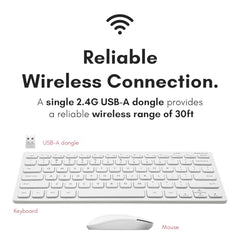Macally Small Wireless Keyboard and Mouse Combo - An Essential Workspace Duo - 2.4G Wireless Keyboard Mouse for PC - 78 Key Mini Keyboard and Mouse with Slim Body, Quiet Click Buttons, and 3 DPI Modes
