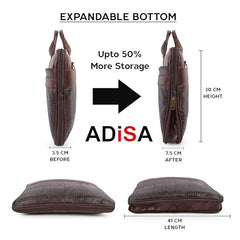 ADISA Laptop Bag for Men - Faux Leather Office Messenger Briefcase with Laptop Compartment for Work, Business, Corporate & Professional Use (LB6056)
