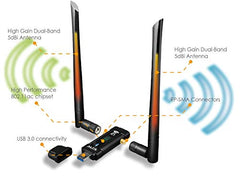 ALFA Network Long-Range Dual-Band AC1200 USB 3.0 Wi-Fi Adapter w/ 2X 5dBi External Antennas - 2.4GHz 300Mbps/5GHz 867Mbps - 802.11ac & A, B, G, N - Windows, MacOS & Kali Linux Supported - (AWUS036ACM)
