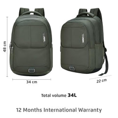 Safari Forge 34L Laptop Backpack, 3 compartments, Raincover, Antitheft pocket, Trolley Sleeve, Organizer, Bottle holder, Front pocket, College bag, school bag, Formal backpack, Color- Black