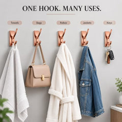 iSTAR Self Adhesive Wall Hook Heavy Duty Metal Stick-On Door Hanger Hook for Hanging Towel, Purse, Robe, Backpack, Jacket, Clothes, Bags - Wall Hooks Set for Bathroom & Kitchen (Pack of 4) (Rose Gold)