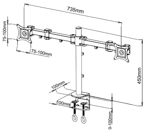 Rife Dual Monitor Mount Double Desk Stand Two Heavy Duty Full Motion Adjustable Arms Fit 2 Computer Screens 17 19 20 21 22 24 27 Inch VESA 75 100 (Dual Monitor Arm)