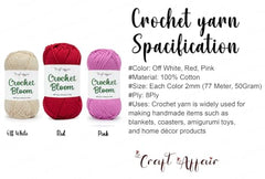 Craft Affair | Crochet Bloom Cotton Yarn 8ply (Each Color 2mm, 77Meter, 50Gram) 100% Pure Cotton | for Knitting Yarn | Craft & DIY Project: Grey, Pink, Off White