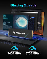 Acer Predator GM7000 1TB NVMe Gaming SSD - M.2 2280 PCIe Gen4 (16 Gb/s) x 4, 3D TLC NAND PC Internal Solid State Hard Drive with DDR4 DRAM Cache Up to 7400 MB/s - BL.9BWWR.105