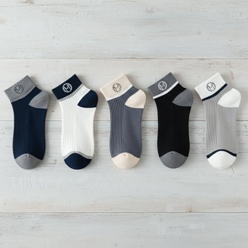 MOMISY Unisex Colorblock Ribbed Ankle Socks Cotton Blend Casual Socks 5 Pair Pack (Multicolor)