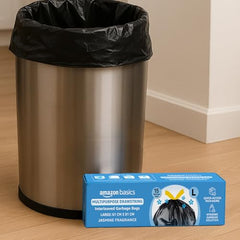 Amazon Basics Multipurpose Drawstring Garbage Bags | Large | 15 Count | Heavy Duty Garbage Bag | Jasmine Fragrant Garbage Bag | Odour Control | No Tear Removal