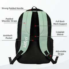 Safari Forge 34L Laptop Backpack, 3 compartments, Raincover, Antitheft pocket, Trolley Sleeve, Organizer, Bottle holder, Front pocket, College bag, school bag, Formal backpack, Color- Black