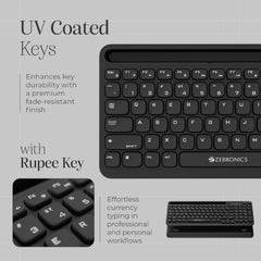 Zebronics Keypad X3 Wireless Keyboard, 102 Keys, 12 Multimedia Keys, 2.4GHz + BT, UV Coated Keycaps, Mobile & Tablet Holder, ₹ Rupee Key, Retractable Stand, USB Nano Receiver (Midnight Black)