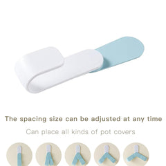 MOMISY Plastic Self Adhesive Pot Lid Holder No-Punch Wall-Mounted Rotatable Rack Hanging Pan Cover Organizer Kitchen Tools (Blue Hook)