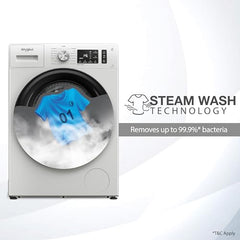 Whirlpool Smart Choice 9 Kg Steam Wash Technology 5 Star Inverter Front Load Fully Automatic Washing Machine with In-Built Heater (SUPREME CARE 9014-E, Midnight Grey, 100+ Tough Stains, 1400 RPM)