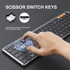 ProtoArc Foldable Bluetooth Keyboard, XK01 Full Size Folding Wireless Keyboard with Number Pad, Portable Travel Keyboard for Windows iOS Android Tablets, Laptops, iPad