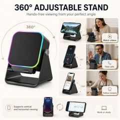 Mobile Induction Speaker with Bluetooth 5.3, Wireless Phone Sound Amplifier & 360° Adjustable Stand, RGB Light, Emergency Charging, Rechargeable Speaker for iPhone, Android & Tablets