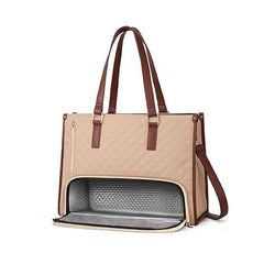 Crewer Elegant Work Bag with Lunch Compartment – Laptop Tote Bag with Lunch Box Section, Office Bag with Insulated Lunch Storage – Stylish Quilted Shoulder Bag for Women. (Cream)