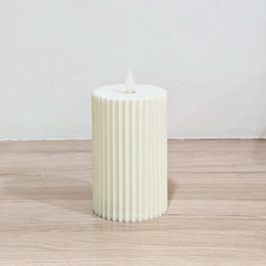 Chronos Pleated Ivory LED Moving Wick Pillar Candle | 4 Inch | White