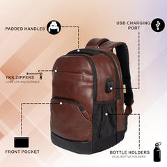 F Gear Luxur V2 27L Office Laptop Backpack with raincover, USB Charging Port, Fits 17" Laptop Artificial Leather Water resistant lightweight Gifts for Men Women Adults, College/Over Nighter (Green)