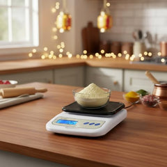 Amazon Basics Portable Digital Weighing Scale for Kitchen | Electronic Weighing Scale With Back light LCD Display and high precision sensors | Range of 1g-10 kg (Black)