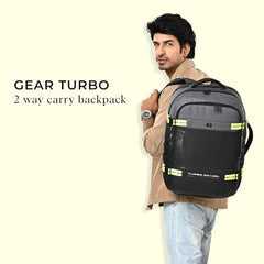 Gear Turbo 21"/45L Large Water Resistant Anti theft Laptop Backpack with Raincover | Backpack | Daypack |Briefcase | Travel Bag For Men/Women (Black - Grey)