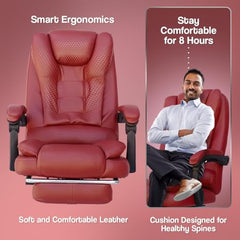 Kepler Brooks Italia Premium Leatherette Office Chair for Work | 3-Years Warranty | Boss Chair for Office, Ergonomic Executive Chair, Cushioned Arms & Seat, Leg Rest, Heavy Duty Metal Base (Black)