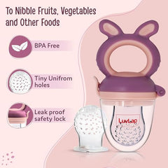 LuvLap Silicone Food/Fruit Nibbler with Extra Mesh, Soft Pacifier/Feeder, Teether for Baby, Infant, Bunny Violet & Pink