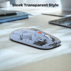 Amkette Epic TP Advanced Transparent Wireless Mouse/Bluetooth Mouse Rechargeable, USB-A+USB-C Nano Receiver, 3200DPI, Type-C Charging, 3 Device Connectivity for Laptop, PC, MacBook, Tablet & More