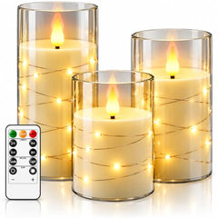 Flameless LED Pillar Candle Set of 2 | Acrylic Fiber Glass | Dancing Faux Wick | Remote Control with Battery Operated 3 AA | Home Décor & Gifting | 3" D x 6" H | Red