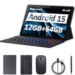 CUPEISI Android 13 Tablet 10 inch 12GB RAM+128GB ROM/1TB Expandable Tablet, Bluetooth, Wi-Fi, 2024 Newest 2 in 1 Tablets with Keyboard Case, Mouse Capacitive Pen, 2.0 Quad Core CPU