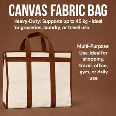 Canvas Tote Bag with Zipper Closure, 63 Litre Capacity