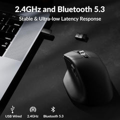 Keychron M6 Silent Wireless Gaming Mouse, 1000Hz Polling, Bluetooth 5.3/2.4GHz/Wired, PixArt 3311 Optical Sensor up to 12,000 DPI, Lightweight 3.03 oz(86g), Programmable, for Windows/Mac/Linux – Black