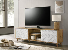 DeckUp Soneva Engineered Wood TV Unit (Wotan Oak & White, Matte Finish)