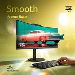 Acer CB343CUR J0 34-Inch UWQHD Curved Monitor, 3440x1440, 120Hz, 1ms VRB, 5MP Webcam, USB-C 140W PD, KVM, 2.5Gb RJ45, HDR10, DCI-P3 90%, Delta E<1, 5W x2 Speakers, Ergostand, AdaptiveSync, PIP/PBP