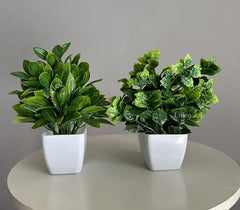 Litleo Plastic Artificial Plants Mini, Eucalyptus Potted Faux Decorative Grass Plant For Home Decor, Indoor, Office, Desk, Shelf, Table Decoration (Pack Of 4), Green