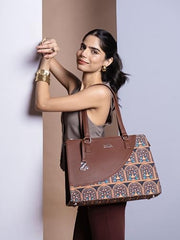 ZOUK Office Essential Bag | Jute | Vegan Leather Handcrafted Tote Bag With Double Handle Shoulder Strap | Bristel