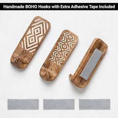IndianShelf 6 Decorative Wood Adhesive Wall Hooks No Drill - Fork Art | Handmade, Renter Friendly, Waterproof, Reusable, Peel and Sticky Hooks for Keys, Towel, Bags, Light Coat, Jewelry, 10Lb Load