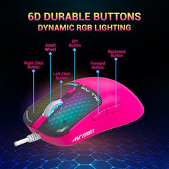 Ant Esports Virtus100 Wired RGB Gaming Mouse | Light Weight |6D Durable Buttons | High Performance Up to 12800 DPI 1000Hz Polling Rate | AI Sensor | 20M Click | Software Support Esports Mouse_ White