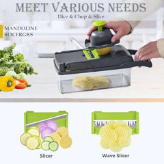 Vegetable Chopper 16 in 1 with Container, Veggie Chopper Food Chopper and Dicer, Onion Chopper Vegetable Cutter with 8 Stainless Steel Blades, Easy Meal Prep Kitchen Tool, Green