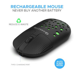 Amkette Hush Pro Spectra 2.4 GHz Silent Switch Wireless Mouse with Ergonomic Design, Rechargeable Battery, High Precision, 3 DPI Settings, LED Lights, and Smart Auto Sleep Function (Black)