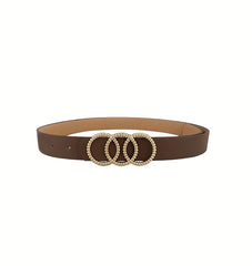 SYGA Women's PU Leather Belt Tripple O Ring Waist Belt Waist Size 25 Inch to 35 Inch, Camel