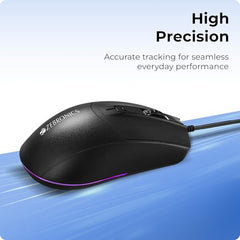 ZEBRONICS WAR M, Wired Gaming Mouse with 6 Buttons, High Precision Sensor, up to 4200 DPI, Gold Plated USB Interface, Breathing LED, 1.8m Braided Cable