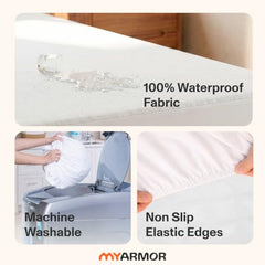 MY ARMOR Waterproof Mattress Protector King Size, 78x72, 6.5x6 feet, Double Bed Protector Sheet Cover, Breathable and Hypoallergenic Ultra Soft Fitted Terry Cotton Feel Fabric, Elastic Skirting, Grey