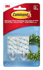 3M Command Clear Medium Wall Hooks, holds 900gms, no paint damage, Holds Strongly, Adhesive hooks for wall, Reusable, Multi-surface (Transparent, 2 hooks, 4 strips)