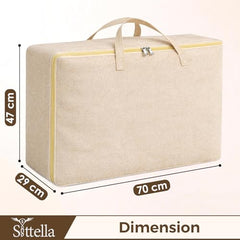 SITTELLA 2 Pack Large Foldable Storage Bags 58 L | Fabric Storage Organizer Box with Zip | Blanket, Quilt & Household Item Storage | Space Saving Storage Container | Beige