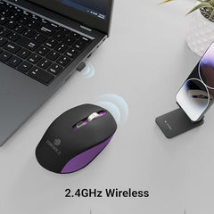 ZEBRONICS Zeb-Jaguar Wireless Mouse, 2.4GHz with USB Nano Receiver, High Precision Optical Tracking, 4 Buttons, Plug & Play, Ambidextrous, for PC/Mac/Laptop (Black+Grey)
