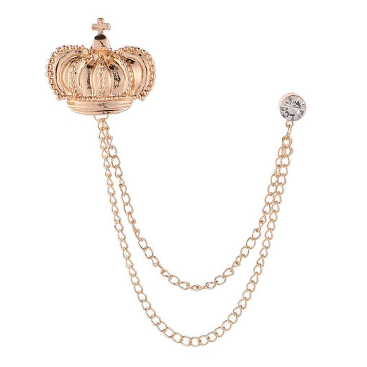 SYGA Men's & Women Suit Shirt Stud Lapel Pin Chain Tassel Brooch Pin with Crystal Chain(New Golden Crown)