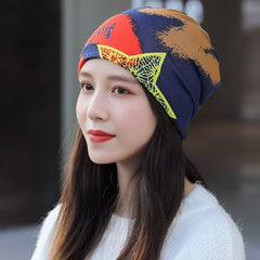 MOMISY Women Unisex Winter Beanie Hat & Neck Warmer | Knitted Multifunctional Scarf Cap with Letter Print | Warm Pullover Hat (in, Alpha, Free Size, MultiStar)