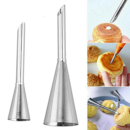 SYGA Cream Icing Piping Nozzle Tip, 2 Pack Puff Nozzle Tip Stainless Steel Nozzle Cream Puff Cake Decor Tool with Cleaning Brush