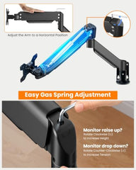 Dyazo Single Monitor Desk Mount Stand | Height Adjustable Fully Articulating Arm for 13–32 Inch Screens | VESA 75×75/100×100 Compatible | Tilt & Rotate Monitor Holder with C-Clamp/Grommet Base (Black)