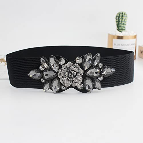 SYGA Women's Diamante Buckle Stretchy PU Leather Cinch Belt in Black (Pack of 1) - WAIST SIZE 26-35 INCHES