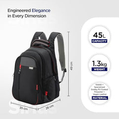 HARISSONS Sirius Travel Laptop Backpack | 45L | Fits 15.6” Laptop | Heavy-Duty Build | USB & Audio Port, Multi-Level Organizer, Trolley Sleeve | Work, Travel & College (black)
