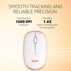 acer Flow Wireless Mouse | 1600 DPI Optical Sensor | 2.4GHz Wireless with USB Nano Receiver | Ergonomic Lightweight Design | Smooth Tracking for Laptop, PC & Mac – White/Green